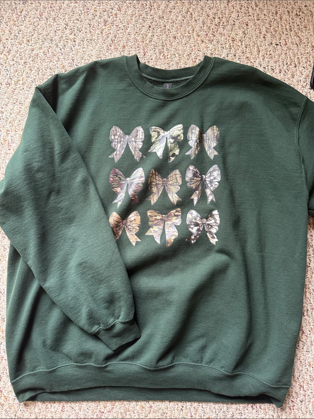 Gildan Forest Green Crewneck Sweater with Bow Grid Print